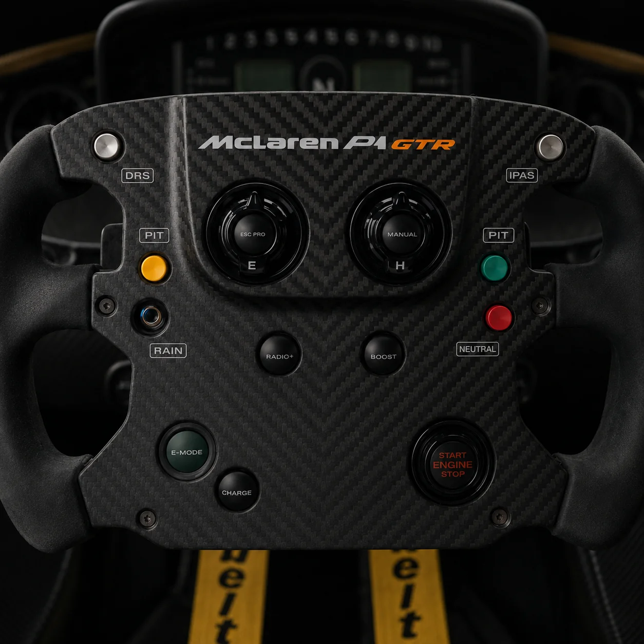 Steering wheel head on, switch legends legible
